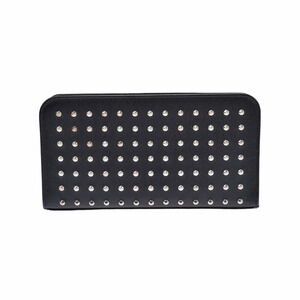 SAINT LAURENT Round Zip Studs Black Calfskin Long Wallet